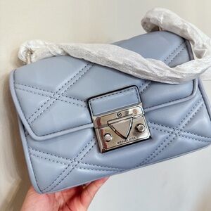 NWT MICHAEL KORS SERENA Small Flap Shoulder Crossbody Bag In PALE BLUE Leather